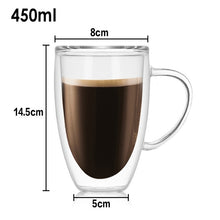 Load image into Gallery viewer, Heat Resistant Double Wall Glass Coffee/Tea Cups And Mugs  Travel Double Coffee Mugs With The Handle Mugs Drinking  Shot Glasses
