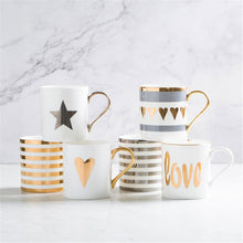 Load image into Gallery viewer, Creative Ceramic Milk Mug Love Star Stripe Pattern Gold Plating Handle Cup Office Household Coffee Milk Tea Mugs Home Decoration
