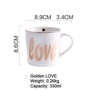 Creative Ceramic Milk Mug Love Star Stripe Pattern Gold Plating Handle Cup Office Household Coffee Milk Tea Mugs Home Decoration