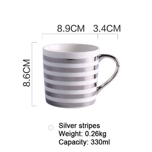 Creative Ceramic Milk Mug Love Star Stripe Pattern Gold Plating Handle Cup Office Household Coffee Milk Tea Mugs Home Decoration