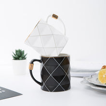 Load image into Gallery viewer, Nordic Golden Black and White Grid Geometry Ceramic Coffee Mug Porcelain Juice Drinking Cup Coffee Milk Tea Cup
