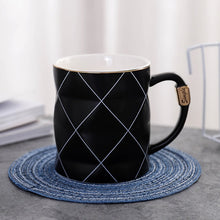 Load image into Gallery viewer, Nordic Golden Black and White Grid Geometry Ceramic Coffee Mug Porcelain Juice Drinking Cup Coffee Milk Tea Cup
