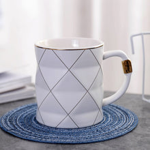 Load image into Gallery viewer, Nordic Golden Black and White Grid Geometry Ceramic Coffee Mug Porcelain Juice Drinking Cup Coffee Milk Tea Cup
